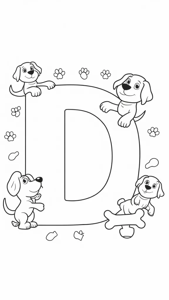 D est pour une page de coloriage de chien